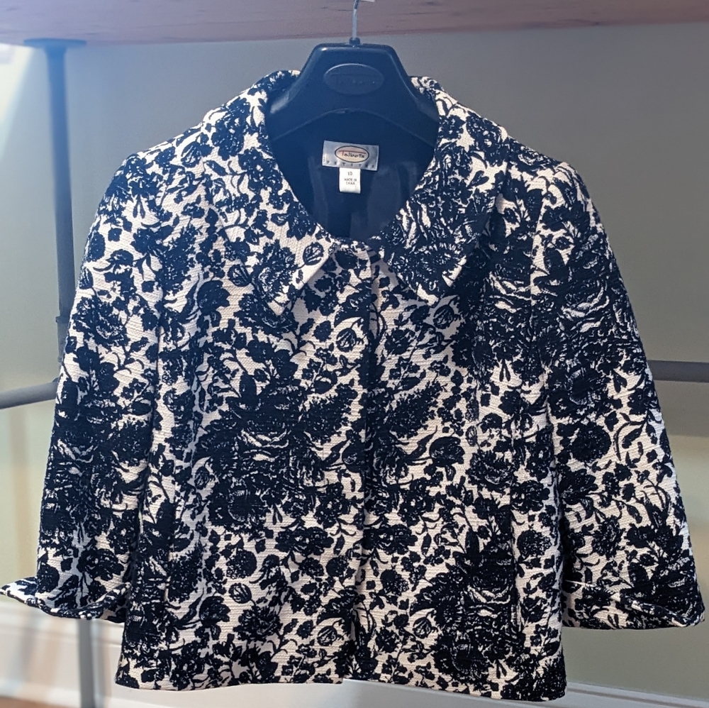 Talbots Petite Size 10 Navy/White Floral Blazer Jacket